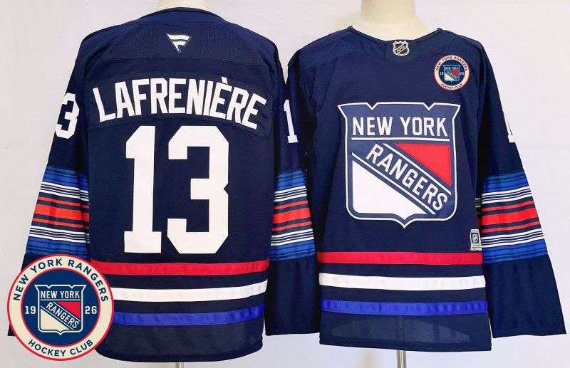 Men New York Rangers 13 Lafreniere Blue Fanatics 2025 NHL Jersey style 4